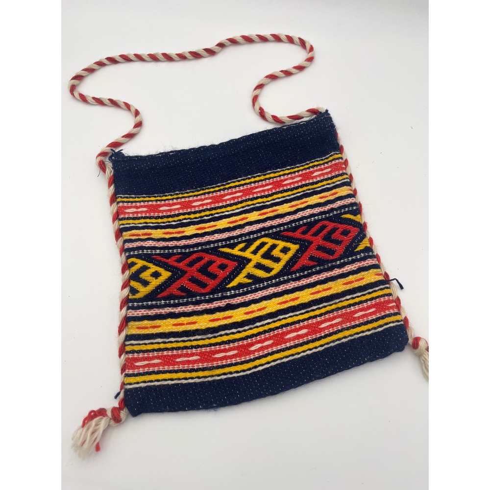 Vintage 70's Handmade in Greece Crossbody Bag Bold Geometric Boho Tassel - Picture 3 of 7